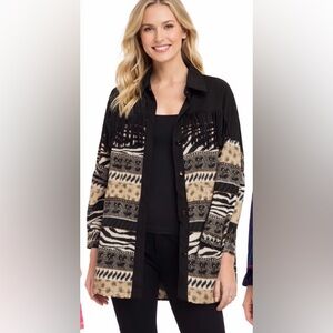 EUC Davi & Dani Size Medium Animal Print & Fringe‎ Shacket